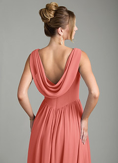 Azazie Novi Bridesmaid Dresses Salmon Pink A-Line Pleated Chiffon Dress image2
