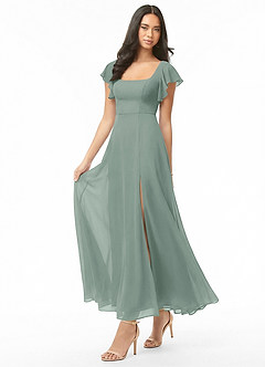 Azazie Bondi Bridesmaid Dresses Silver Sage A-Line Ruched Chiffon Dress image3