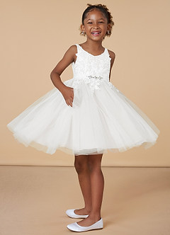 Azazie Minka Flower Girl Dresses Diamond White A-Line Lace Tulle Dress image1