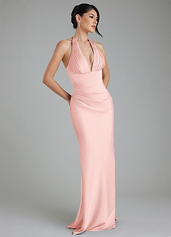 Azazie Torrance Robes de demoiselle d'honneur Robe Sirène en Satin extensible Corset Rose Poudré image1