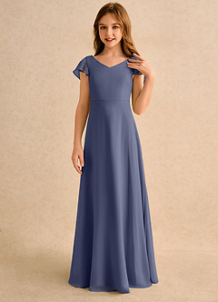 Azazie Nari Girls Formal Blumenmädchenkleider A-Linie mit ärmel Chiffon Kleid Sturm image5