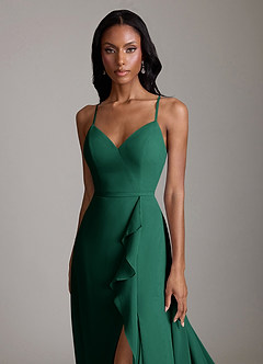 Azazie Naeem Vestidos de damas de honor Vestido de Esmeralda de Gasa de Corte en A con Cuello en V fruncido image4