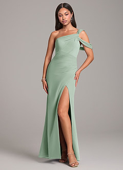 Azazie Wynter Bridesmaid Dresses Agave Sheath Off the Shoulder Chiffon Dress image1