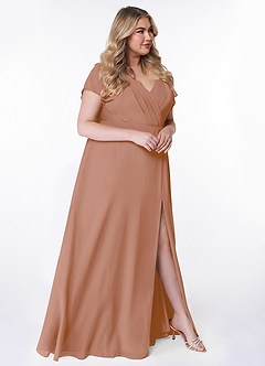 Azazie Rylee Robes de demoiselle d'honneur Robe Trapèze en Mousseline de soie Plissée Champagne Rosé image9