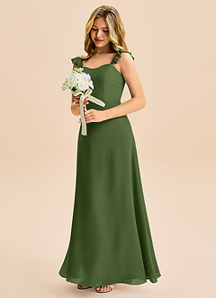 Azazie Mavie Junior A-Line Ruchede Chiffon Gulv-længde Junior brudepige Kjole image1