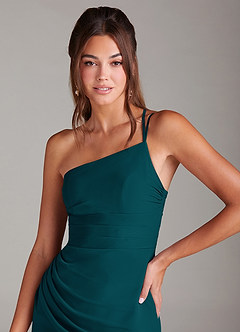 Azazie Eren 신부 들러리 드레스 인어 한쪽 어깨 쉬폰 발목 길이 드레스 image6