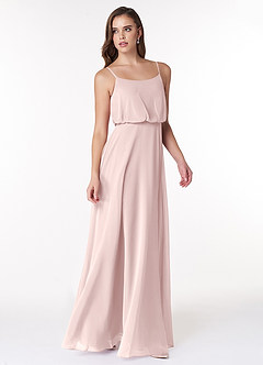 Azazie Lupe Bridesmaid Dresses Blushing Pink A-Line Scoop Blouson Chiffon Dress image4