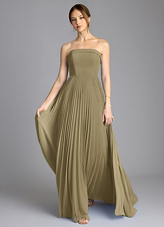 Azazie Mariana 신부 들러리 드레스 A라인 스트랩리스 쉬폰 바닥 길이 드레스 image1