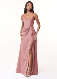 Azazie Brielle Bridesmaid Dresses Dusty Rose A-Line Cowl Spaghetti Straps Stretch Satin Dress image1