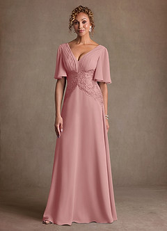 Azazie Milliat Mère de la mariée Robes Robe Trapèze en Mousseline de soie Dentelle Rose Poussiéreuse image4