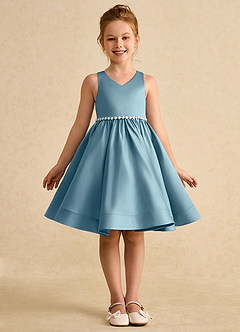 Azazie Julietta Flower Girl Dresses Moody Blue Ball-Gown Convertible Tulle Dress image9