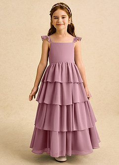 Azazie Boba Flower Girl Dresses Vintage Mauve A-Line Square Neckline Chiffon Dress image5