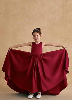 Azazie Sammy Flower Girl Dresses Burgundy A-Line Lace Matte Satin Dress image4
