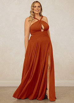 Christian Siriano Bridal for Azazie 1009 Brautjungfernkleider A-Linie Plissee Chiffon Kleid Paprika image12