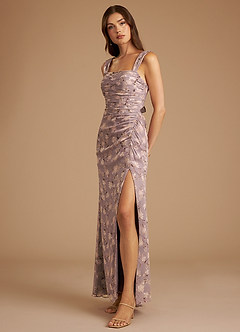 Azazie Jesaphine Bridesmaid Dresses Lilac Bloom Floral Sheath Pleated Bloom Dress image4