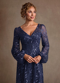 Azazie Mazie Klänningar till brudens mor Klä A-Line i Tyll Spets Mörk Marinblå image7