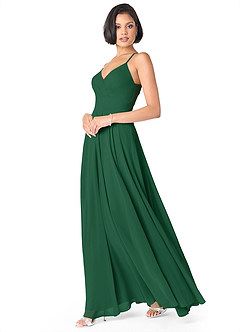 Azazie Avelina Bridesmaid Dresses Dark Green A-Line V-Neck Pleated Chiffon Dress image3
