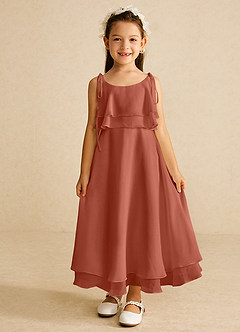 Azazie Temi Flower Girl Dresses Clay A-Line Spaghetti Strap Chiffon Dress image4