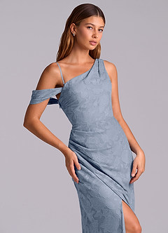 Azazie Madelyn Abiti da Damigella Abito Convertibile Sirena in Burnout Floreale Monospalla Blu Polveroso image2