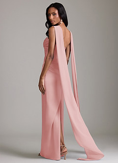 Azazie Sonora Vestidos de damas de honor Vestido de Rosa Empolvado de Satén Elástico de Corte Recto con Sin tirantes image2