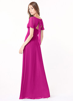 Azazie Kimber Bridesmaid Dresses Fuchsia A-Line Flounce Sleeve Chiffon Dress image7