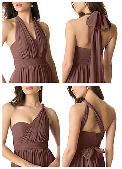 Azazie Olani Vestidos de damas de honor Vestido de Expresado de Gasa de Corte en A Convertible con Hombro unilateral image2