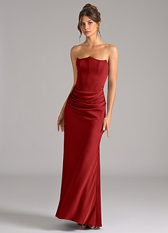 Azazie Debby Brautjungfernkleider Wandelbar Meerjungfrau-Linie Schulterfrei Stretch-Satin Kleid Granatapfelrot image4
