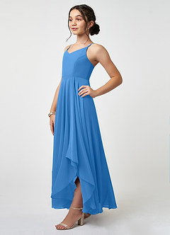 Azazie Collette Junior Blue Jay A-Line Ruched Chiffon Dress image3