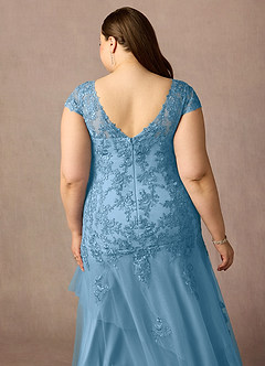 Azazie Romy Mother of the Bride Dresses Steel Blue Mermaid V-Neck Sequins Tulle Dress image12