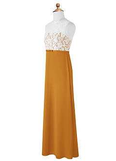 Azazie Rana Junior A-Linie Spitze Chiffon Kleid Butterscotch image7