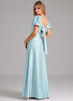Azazie Fatima Bridesmaid Dresses Cloud Blue A-Line Sweetheart Neckline Stretch Satin Dress image2