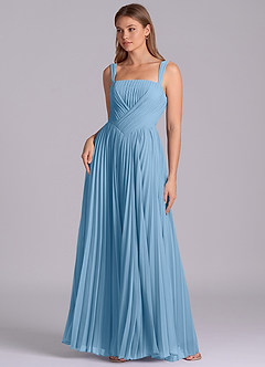 Azazie Mina Final Sale Steel Blue A-Line Pleated Chiffon Dress image1