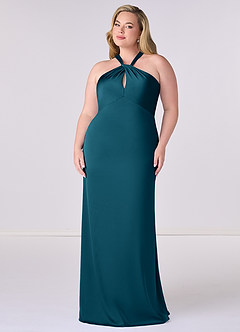 Barbie ♥ Azazie Bridesmaid Dresses Ink Blue Sheath Stretch Satin Dress image7