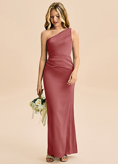 Azazie Akilah Junior Jurk van Stretch Satijn met Kolom Geplooid Antieke Roos image3