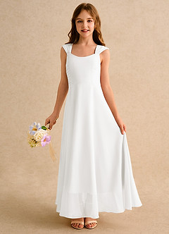 Azazie Oasis Junior Formal Flower Girl Dresses Ivory A-Line Pleated Chiffon Dress image1