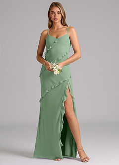 Azazie Nancie Abiti da Damigella Abito Sirena in Chiffon Increspato Matcha image8