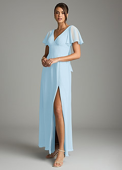 Azazie Kimber Bridesmaid Dresses Sky Blue A-Line Flounce Sleeve Chiffon Dress image5