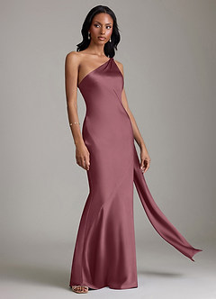 Azazie Juniper Bridesmaid Dresses Desert Rose Mermaid One Shoulder Stretch Satin Dress image5