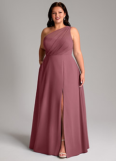 Azazie Phaedra Bridesmaid Dresses Desert Rose A-Line One Shoulder Chiffon Dress image8
