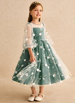 Azazie Elowen Flower Girl Dresses Dark Green A-Line Sweetheart Neckline Lace Dress image4