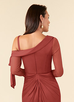 Azazie Marna Mother of the Bride Dresses Terracotta Sheath One Shoulder Mesh Dress image5