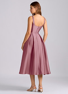 Azazie Amalie Robes de demoiselle d'honneur Robe Trapèze en Satin extensible Plissée Mauve Vintage image5