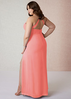 Azazie Manila Bridesmaid Dresses Coral Sheath V-Neck Chiffon Dress image10