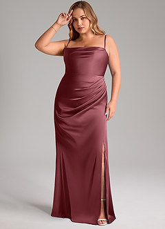 Azazie Leonis Bridesmaid Dresses Desert Rose Mermaid Pleated Stretch Satin Convertible Dress image12
