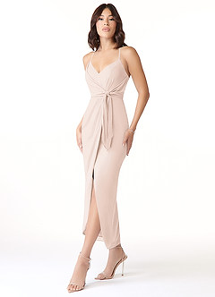 Azazie Ollie Bridesmaid Dresses Blushing Pink Sheath Ruched Stretch Chiffon Dress image3