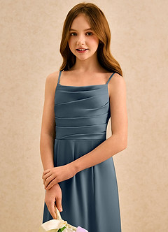 Azazie Chamomile Girls Formal Sukienki dla dziewczynek sypiących kwiaty Linia A Pofałdowany Satyna elastyczna Długość podłogi Sukienka image6