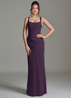 Azazie Niamh Bridesmaid Dresses Plum Mermaid Corset Chiffon Dress image1