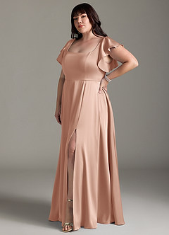 Azazie Bondi Bridesmaid Dresses Rose Gold A-Line Bow Stretch Satin Dress image9