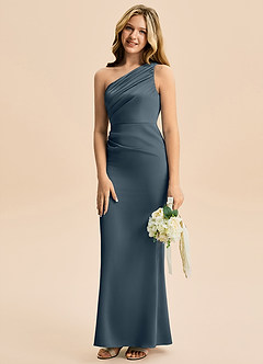 Azazie Akilah Junior Skede Plisseret Stræk satin Gulv-længde Junior brudepige Kjole image5