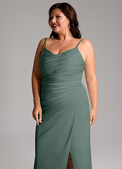 Azazie Deandra Bridesmaid Dresses Sea Moss Mermaid Pleated Stretch Satin Dress image12